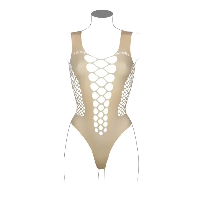 Bodijs ar dziļu V-izgriezumu un necaurspīdīgiem dekoriem – One Size Foto 9