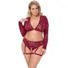 Cottelli CURVES Lace and Velvet Lingerie Set with Suspender Briefs – Red – 2XL — Photo 2