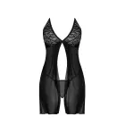 Babydoll naktinukai su atvira nugara ir stringų komplektu – L/XL – juodi Photo