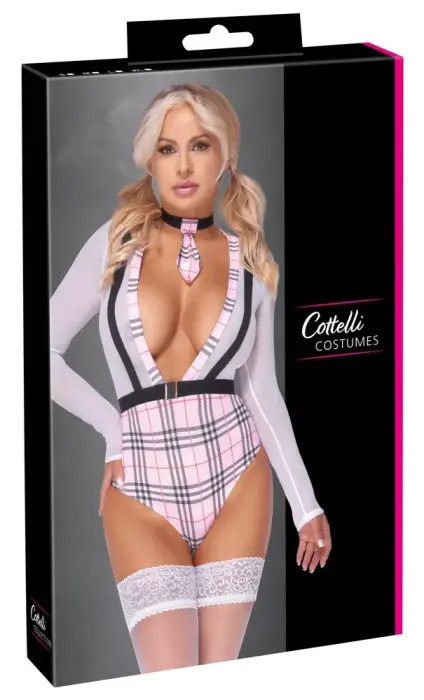 Cottelli Costumes Schoolgirl Set M skolas meitenes kostīms – rūtains bodijs un apkakle – M