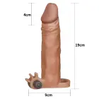 Add 2" Pleasure X Tender Vibrating Penis Sleeve – vibrējošs TPE penisa paplašinātāja uzmava – Krāsa: Brūna — Foto 2