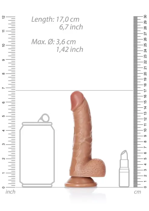 Išlenktas realistiškas dildo su sėklidėmis ir siurbtuku – 15.5 cm (6″) – Kūno spalva Photo