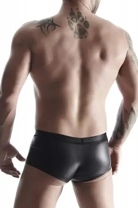 Men's Wet Look Boxer Shorts with Decorative Pockets – Black – XL