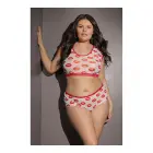 Crop Top and Shorts Set with Lip Print – White – Queen Size — Photo 2