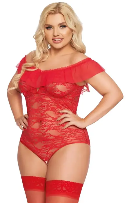 Kamila Lace Bodysuit – Red – 3 XL