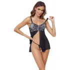 Cottelli LINGERIE Комплект: бэбидолл и стринги с открытой промежностью – чёрный/белый – S Фото num