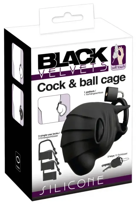 Black Velvets клетка целомудрия для члена и мошонки – черный