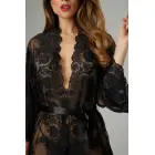 Christine Graceful – mežģīņu kimono halāts ar jostu un tangu – melns – S/M — Foto 3