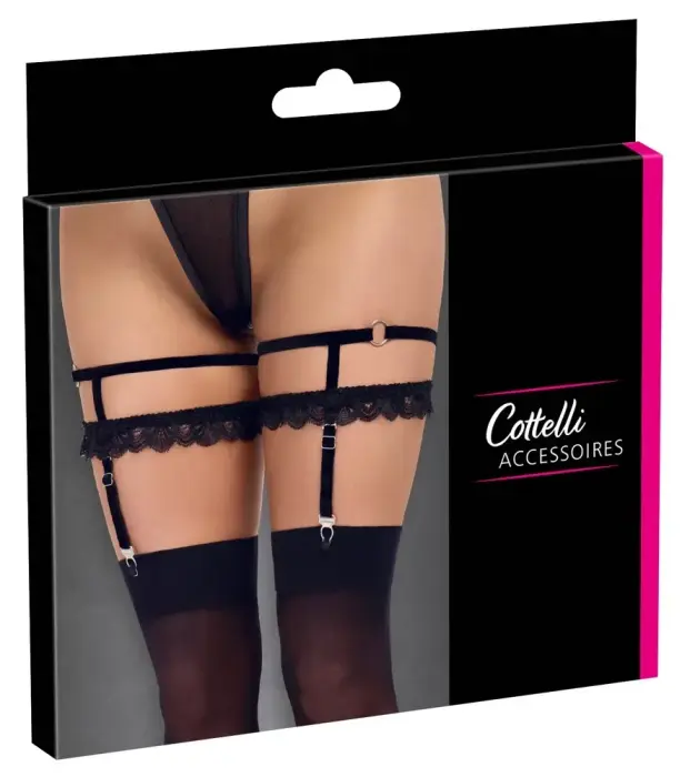 Cottelli Accessories Velvet Lace Garters – Black – S/M