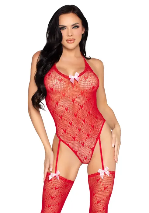 Teddy with Attached Stockings – Red – One Size