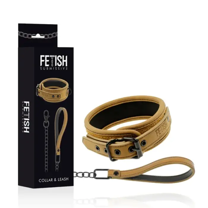 Fetish Submissive Origen Neoprene Collar with Metal Chain – Black