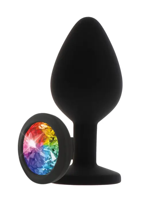Анальная пробка для ягодиц с радужным драгоценным камнем – S – Черный