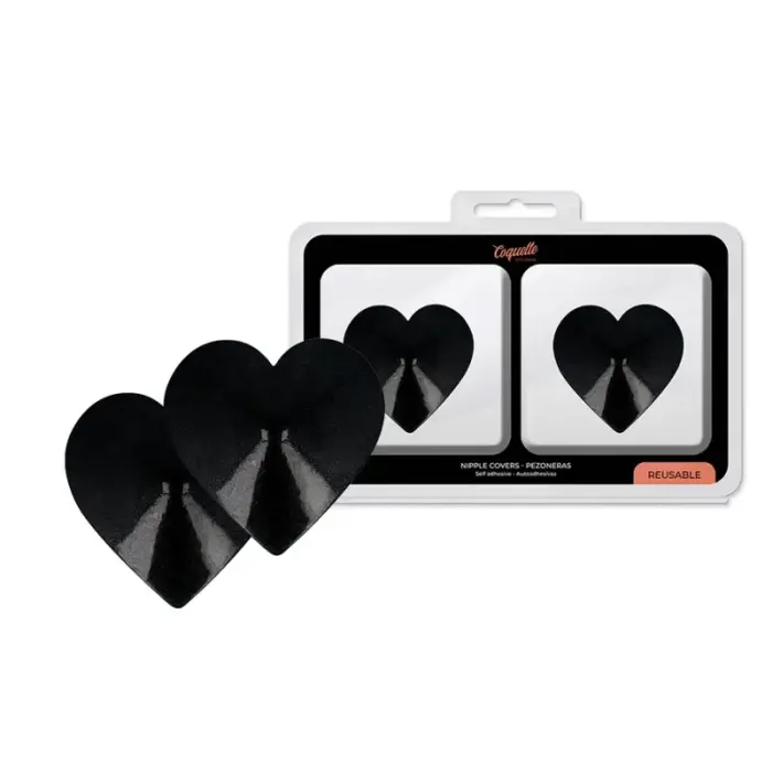Coquette Chic Desire Black Heart-Shaped Reusable Metal Nipple Covers