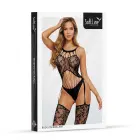 Tinklinis bodis su gėlėtais nėriniais ir atvira nugara – juodas – One Size — Nuotrauka 3