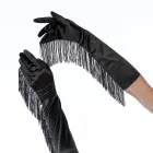 Satin Fringe Opera Gloves – Black – One Size — Photo 2
