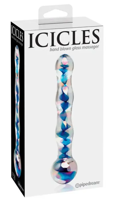 Icicles No. 8 klaasist dildo – 17.5 cm (6.9″) – läbipaistev sinine