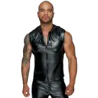 Noir Handmade – men's powerwetlook sleeveless hooded top with 2-way zip – black – L — Photo 3