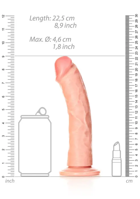 Išlenktas realistiškas dildo su siurbtuku – 22.5 cm (8.5″) – Kūno spalva Photo