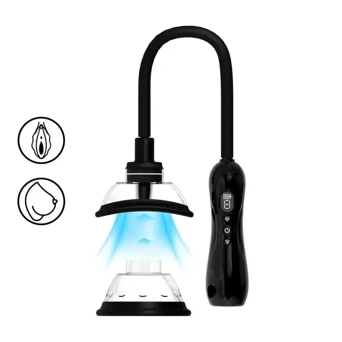 Shots – automatic intimate pump with rotating vibrating tongue – 2 cup sizes – black
