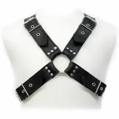 Svenjoyment – men's leather body harness with buckles – black – S–XL