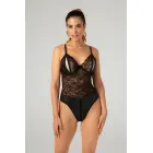 Christine Vesper Wetlook Bodysuit with Lace Accents – Black – S/M — Photo 1