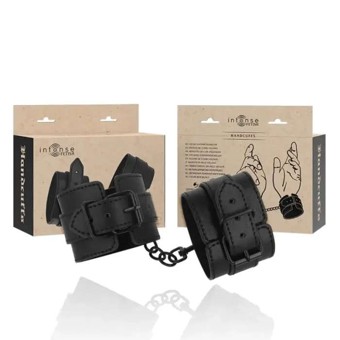 INTENSE FETISH Vegan Leather Adjustable Handcuffs – наручники – веганская кожа – чёрный