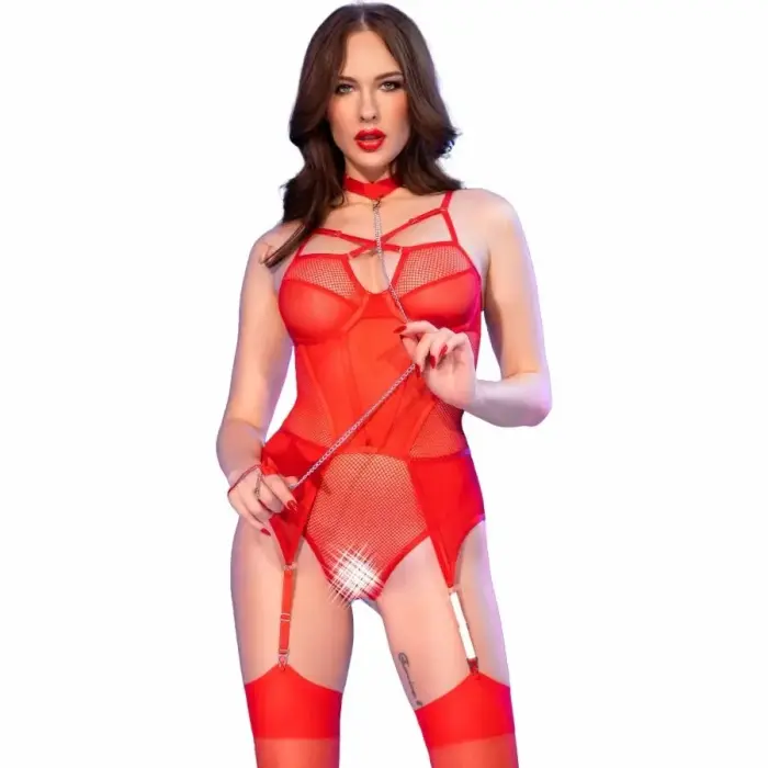 Chilirose CR 4879 Red Mesh Bodysuit with Cut-Out Design – S
