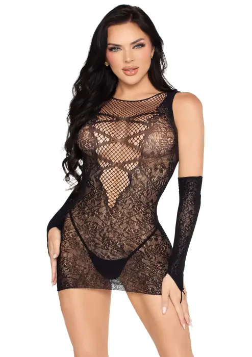 Mini Dress and Matching Gloves – Black – One Size