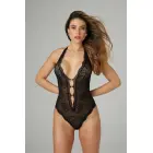 Christine Rose – halterneck textronic ziedu mežģīņu body ar atvērtu starpi – melns – L/XL — Foto 4