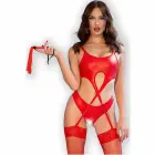 Chilirose CR 4625 красный комплект белья из четырёх предметов с экокожаными деталями – L — Фото 1