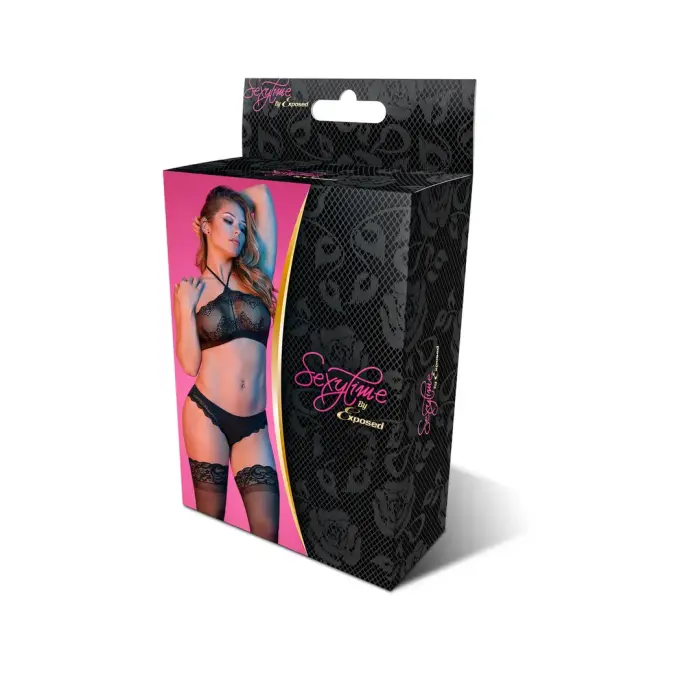 Magic Silk Exposed Halter Bandeau and Panty Set – Black – L/XL