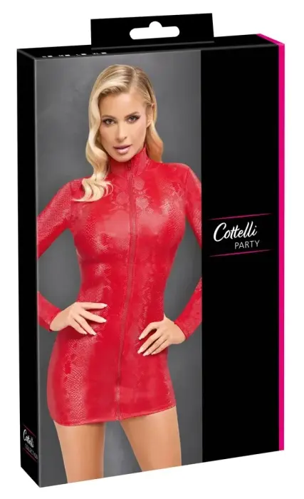 Cottelli PARTY платье с эффектом змеиной кожи – красное – XL