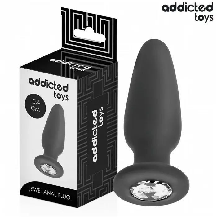 Addicted Toys silikoninis analinis kištukas su juvelyrakmeniu – 9.5 cm – Juodas