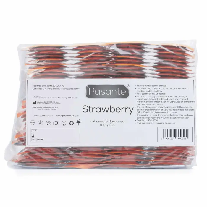 Pasante Strawberry Crush Flavored Condoms – 144 pcs