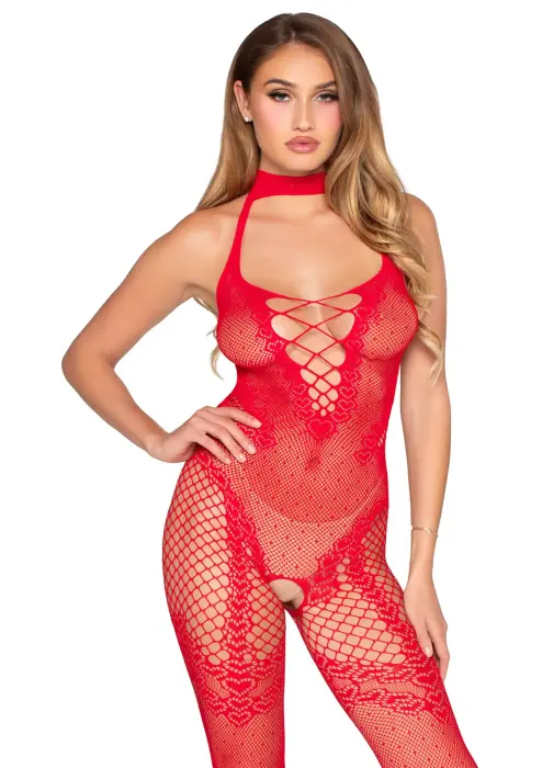 Leg Avenue punktots tīkliņa bodijs – sarkans – One Size