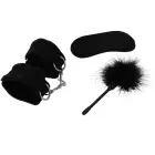 INTENSE FETISH Playset 2 набор из веганской кожи с наручниками, повязкой и тиклером – чёрный — Фото 2