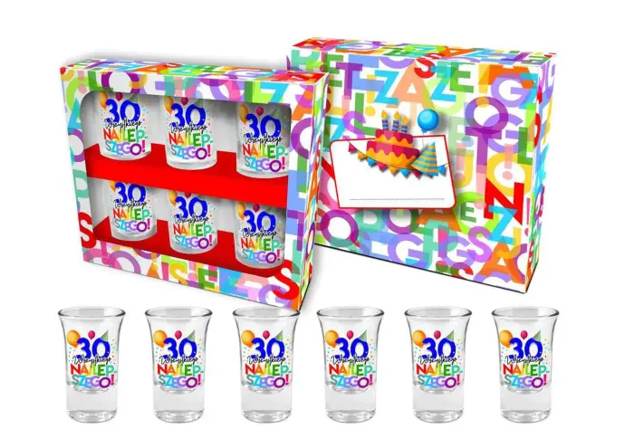 Birthday shot glasses "Wszystkiego najlepszego 30" – 6 × 35 ml