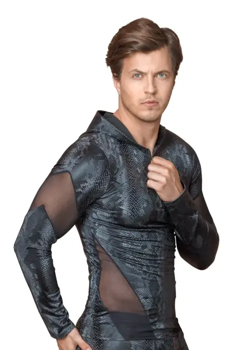 Vīriešu garām piedurknēm krekls ar kapuci un rāvējslēdzēju – melns – M Foto 4