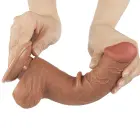 LoveToy Sliding Skin Dual Layer Dong – realistiškas dviejų sluoksnių dildo – TPE – rudas – 20,3 cm — Nuotrauka 5