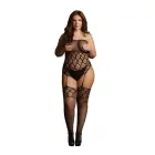 Strapless Crotchless Mesh Bodysuit with Attached Stockings – Black – Plus Size — Photo 7