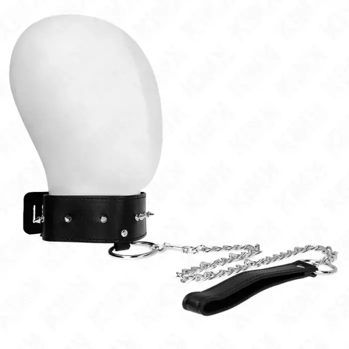 KINK Adjustable Collar with Silver Studs & Leash 65 cm, Black, 36-43 cm