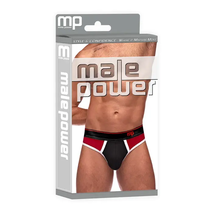 Male Power Retro Sport Panel Thong – S/M – Black/Red