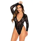 Leg Avenue Rhinestone Lace Deep-V Bodysuit – Black – One Size — Photo 1
