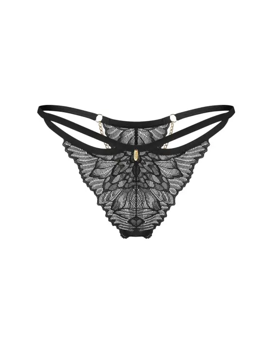 Matildea Black – кружевные стринги с золотой цепочкой – чёрные – L/XL