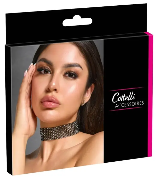 Cottelli Accessories Rhinestone Black Adjustable Choker – 36 cm + Extension