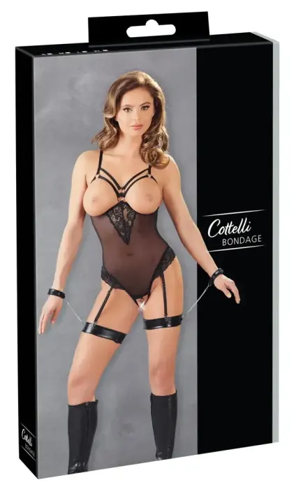 Cottelli Collection Open Cup Body with Removable Chains – Black – M