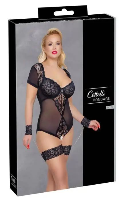 Cottelli BONDAGE боди с открытой промежностью, косточками и стразами – L