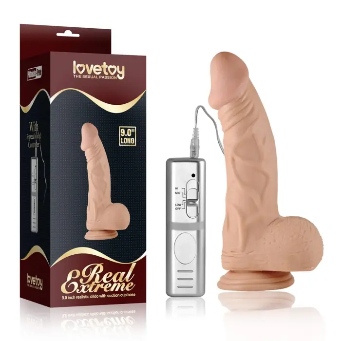 Real Extreme Realistic Vibrating Dildo with Suction Cup – 23 cm (9″) – Flesh