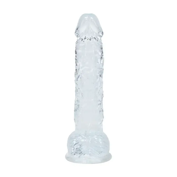Reālistisks dildo ar sēkliniekiem un piesūcekni – 12.7 cm (5″) – Caurspīdīgs Foto 2