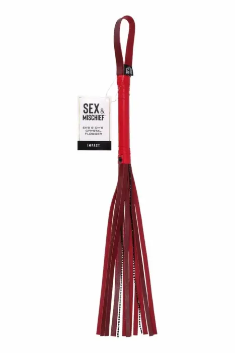 Sportsheets Ex's & Oh's Crystal Flogger – faux leather flogger with crystal strands – red – 60.9 cm